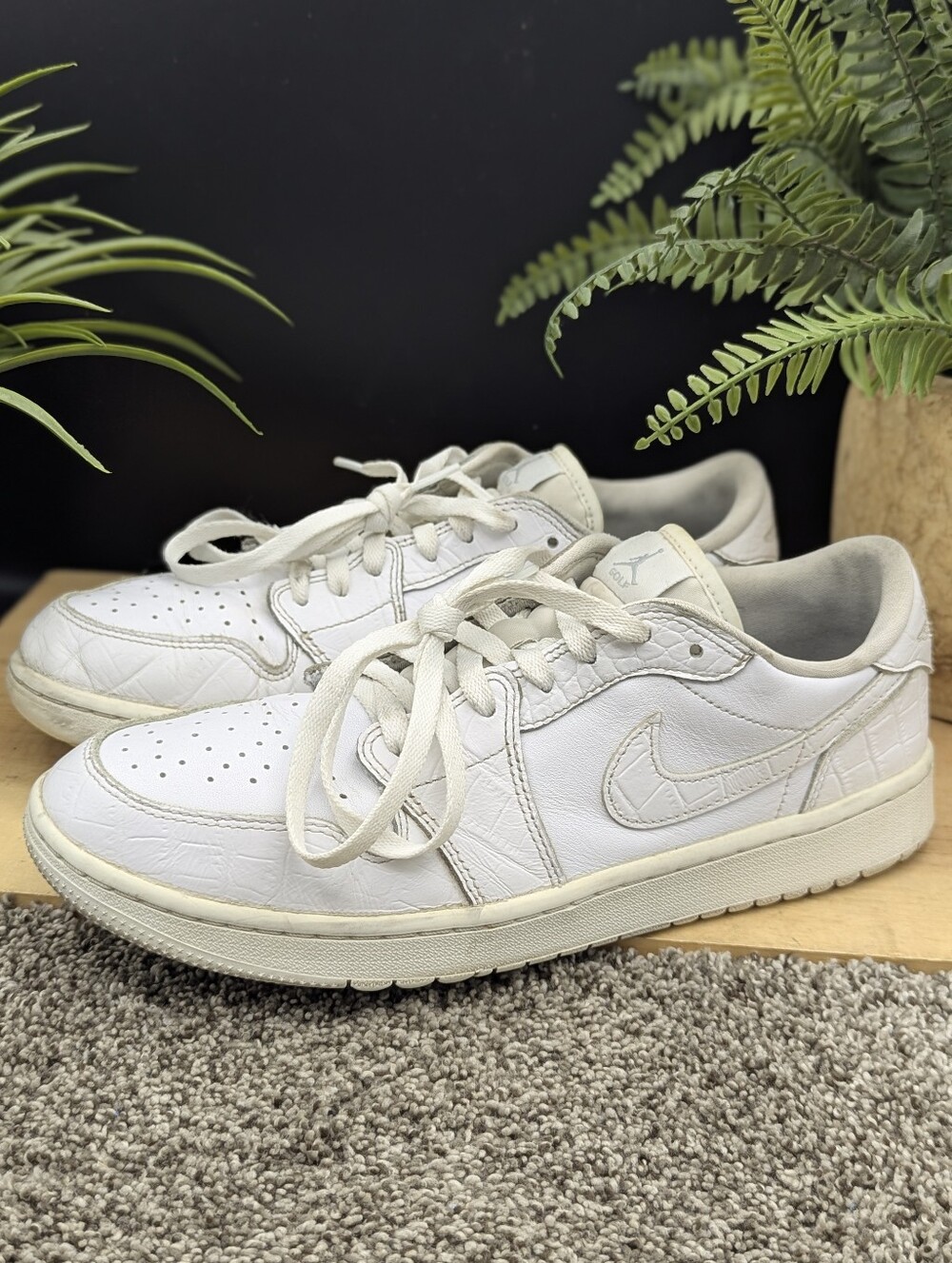 Nike Air Jordan 1 Low G Triple Mens Size 10.5 White Croc DD9315-110 Golf Shoes